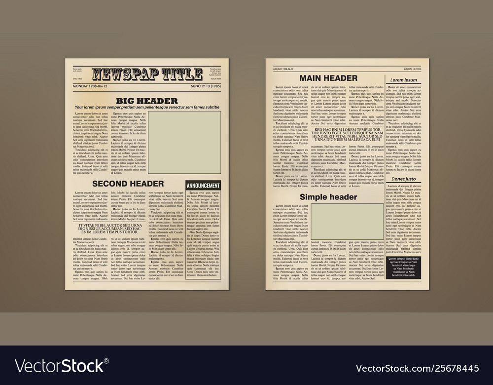 old-vintage-two-pages-newspaper-layout-template-vector-image