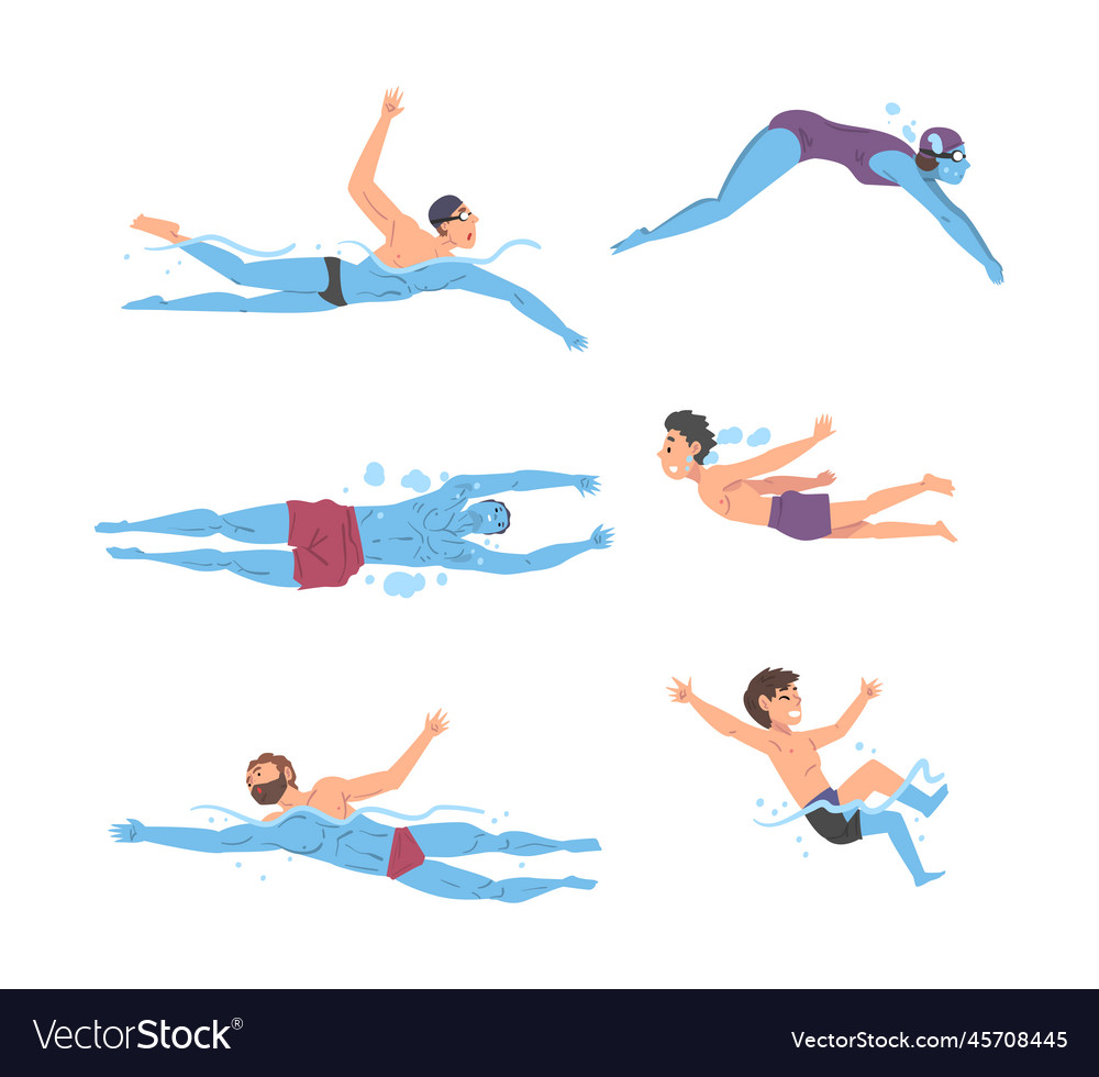 People characters swimming in water diving and Vector Image