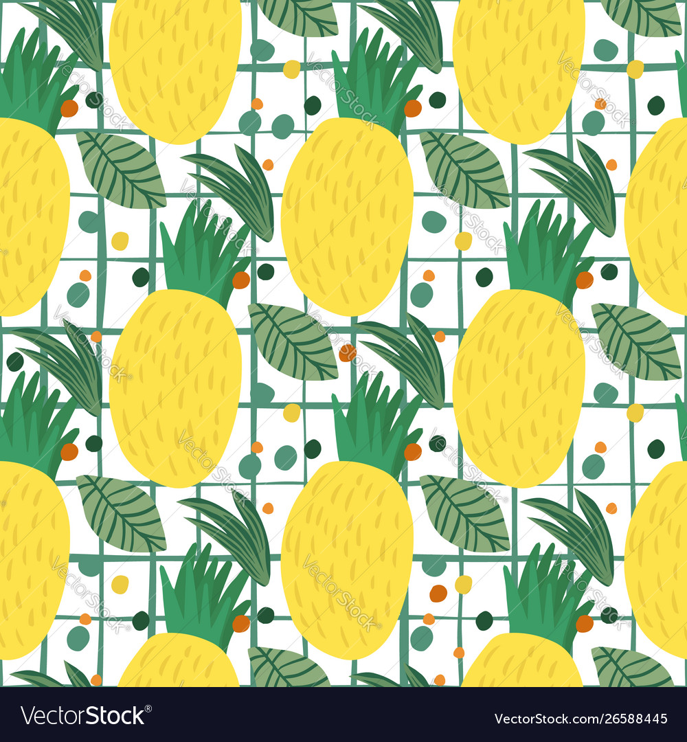 Pineapple seamless pattern on stripe background vector image Pineapple seamless pattern on stripe background