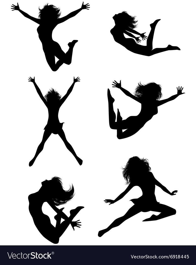 Six Teenagers Jumping in Silhouette