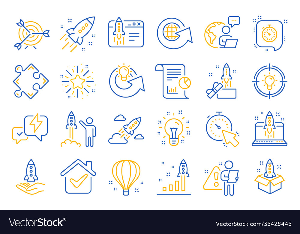 Startup line icons set launch project