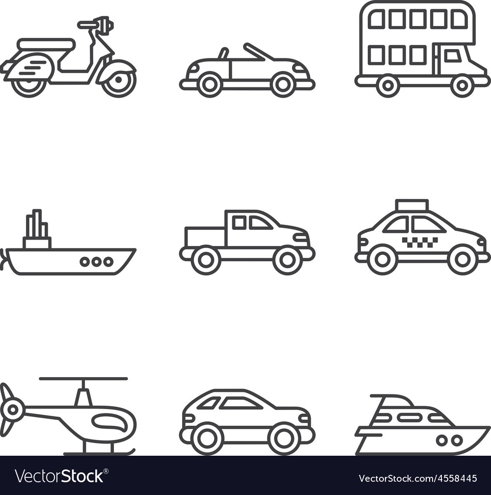 Transport Icons einfach und dünne Linie