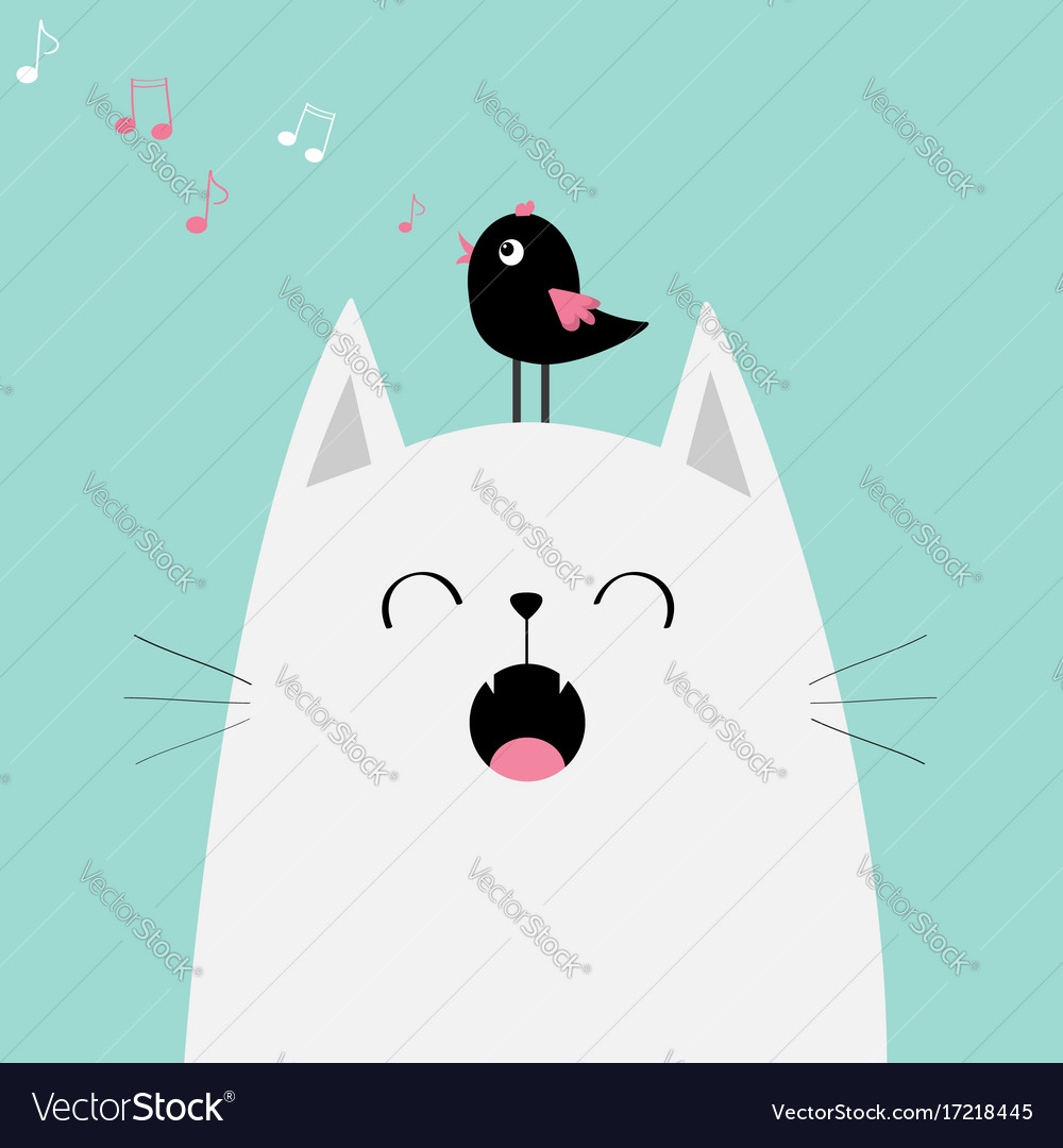 White cat face silhouette meowing singing song