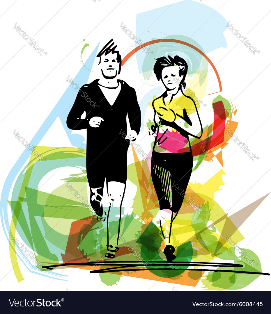 Young fitness couple of man and woman jogging