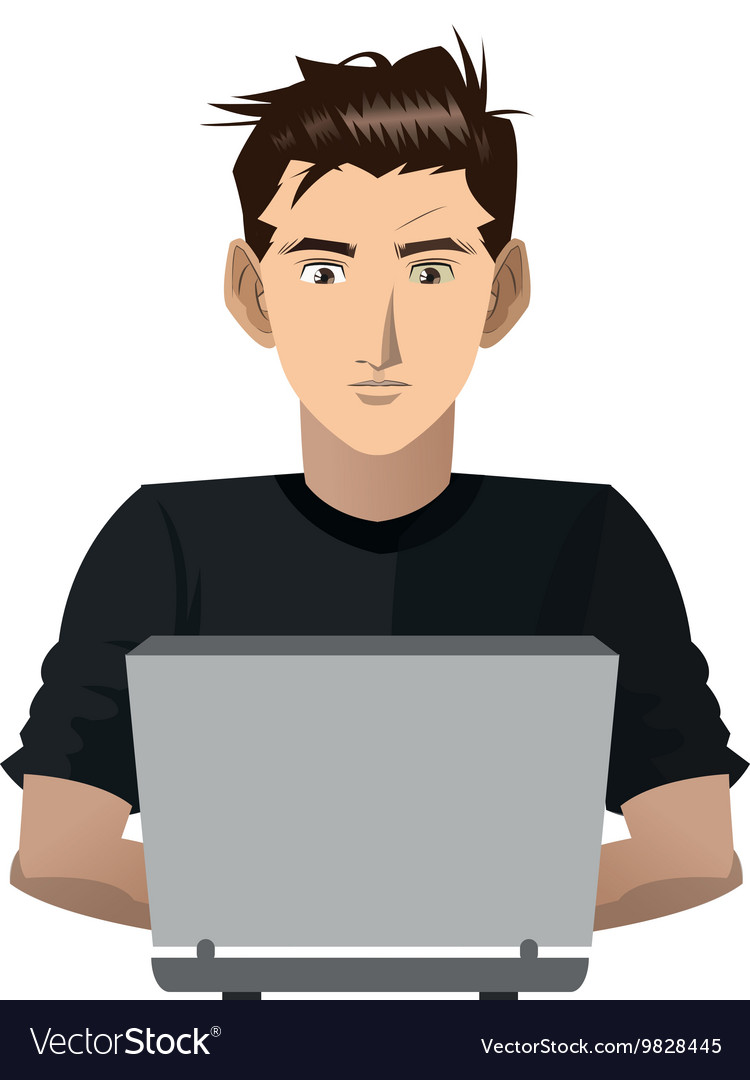 Young man with computer icon Royalty Free Vector Image