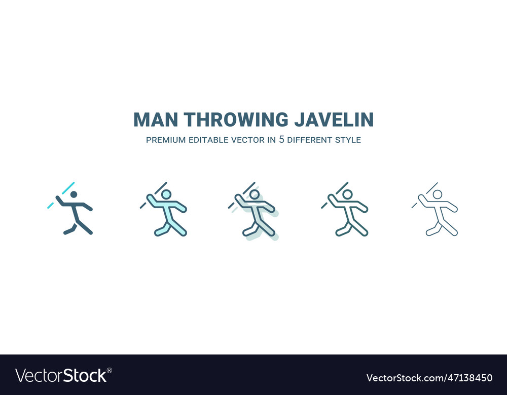 Man throwing javelin icon in 5 different style vector image Man throwing javelin icon in 5 different style