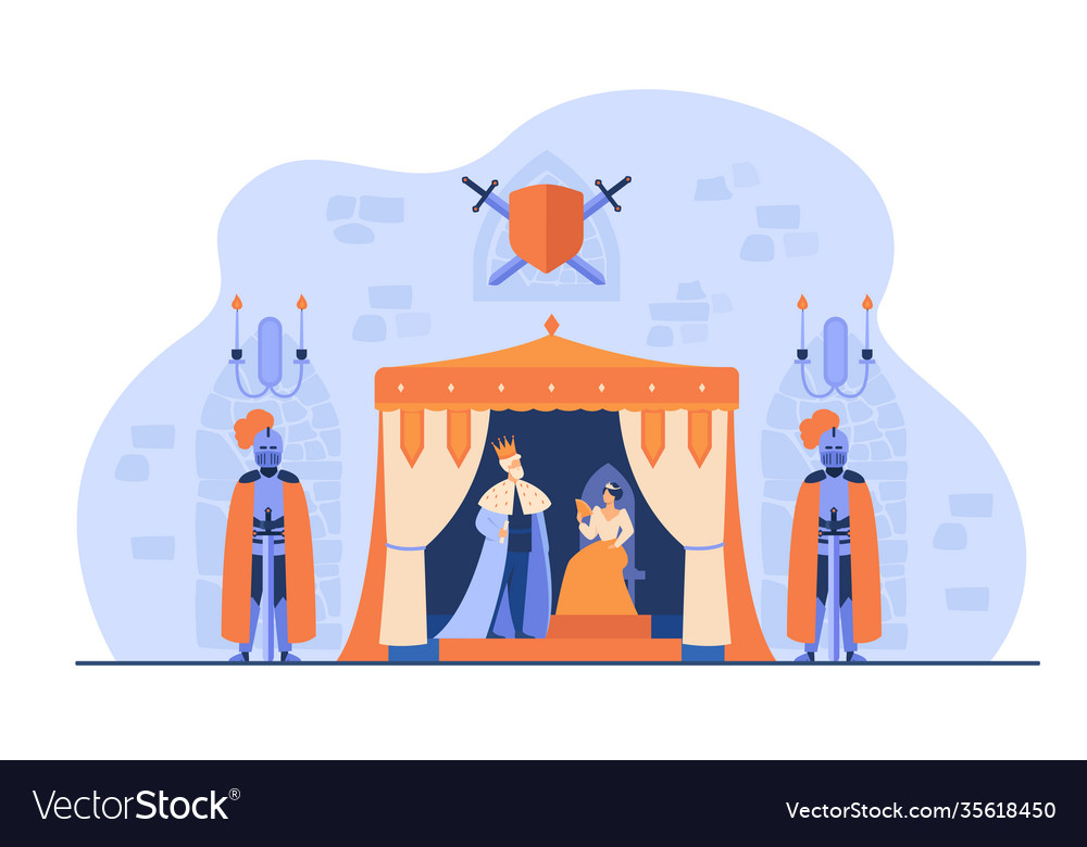 King and queen in court room a palace Royalty Free Vector