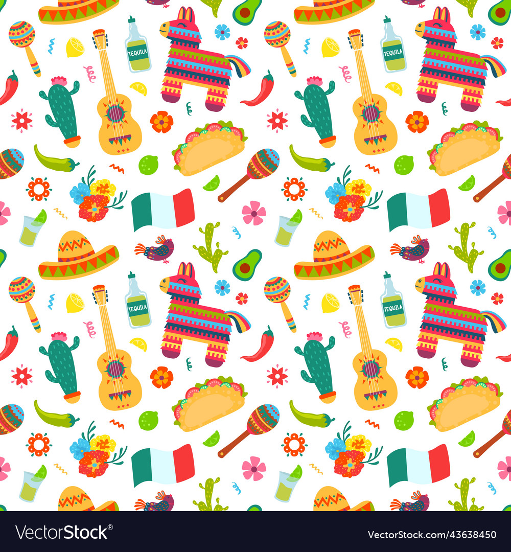 Mexican elements seamless pattern sombrero vector image Mexican elements seamless pattern sombrero