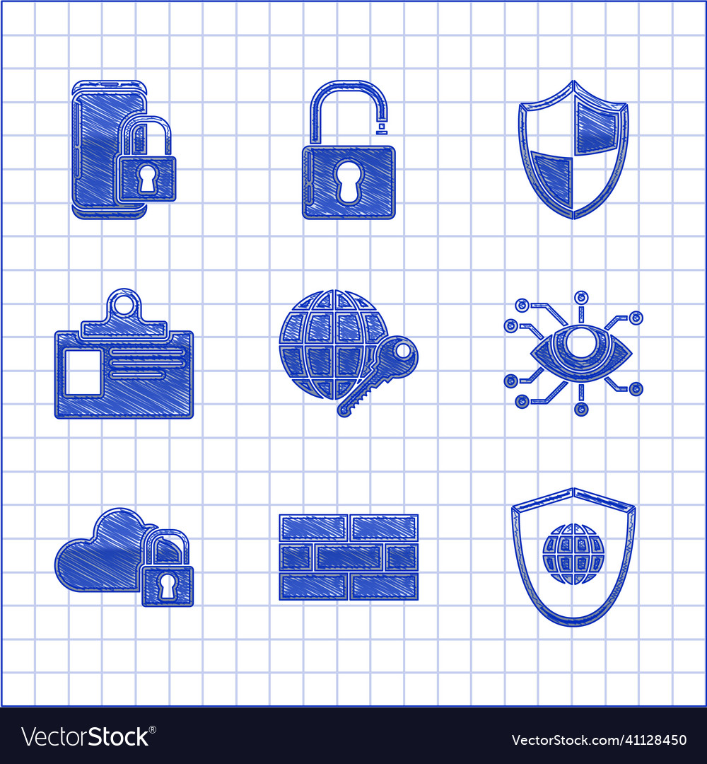 Set globe key bricks shield with world