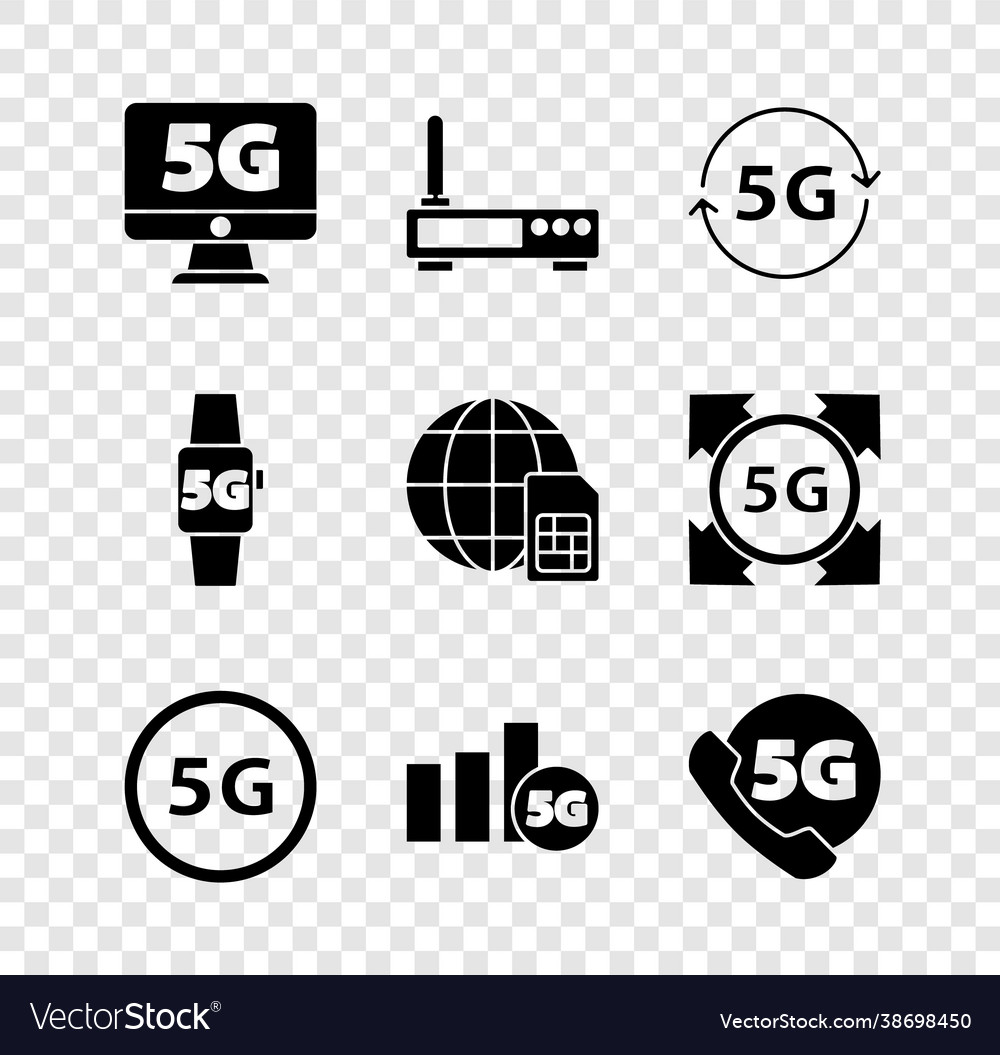Set monitor with 5g network router and wi-fi Vector Image Set monitor with 5g network router and wi-fi