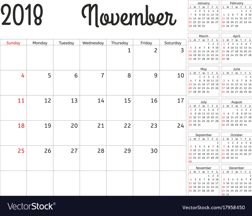 simple calendar planner for 2018 year design vector image