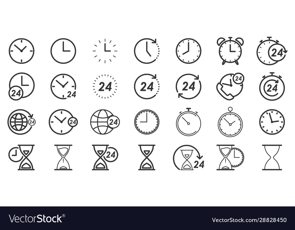 Time and clock icons in thin line style vector image Time and clock icons in thin line style