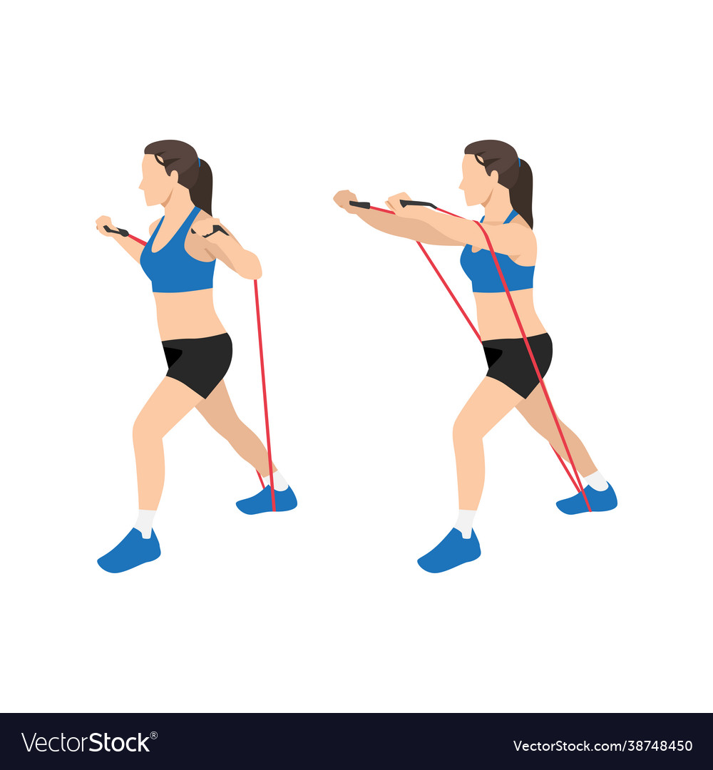 Woman Doing Resistance Band Chest Press Exercise Vector Image | atelier ...