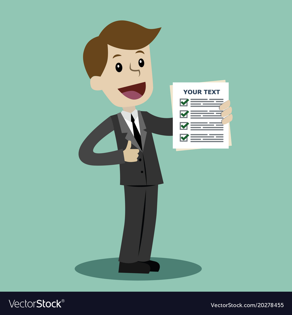 Businessman is holding check list paper cartoon