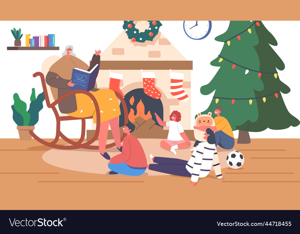 Kinder hören Weihnachtsgeschichten Oma sitzen