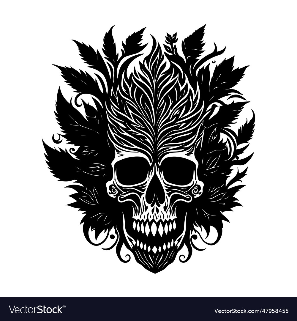 Decorative tribal skull with floral design black Vector Image