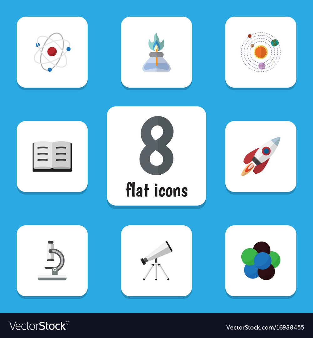 Flat icon knowledge set of lecture flame proton