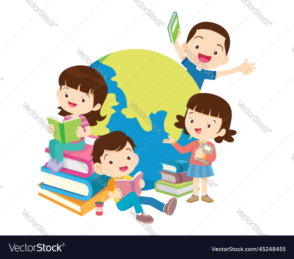 Happy children reading book back to school Vector Image