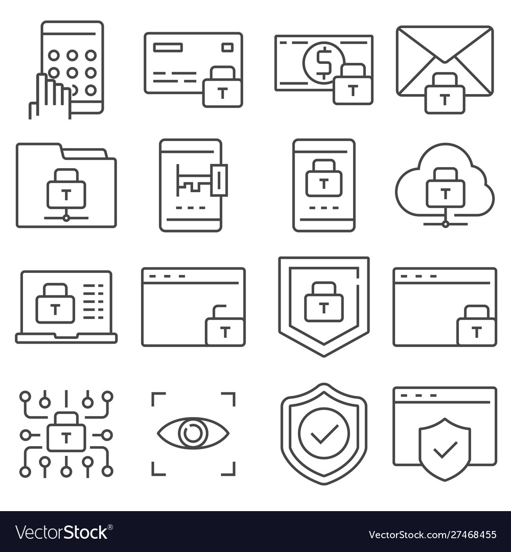 Protection And Security Line Icons Set Royalty Free Vector 9095