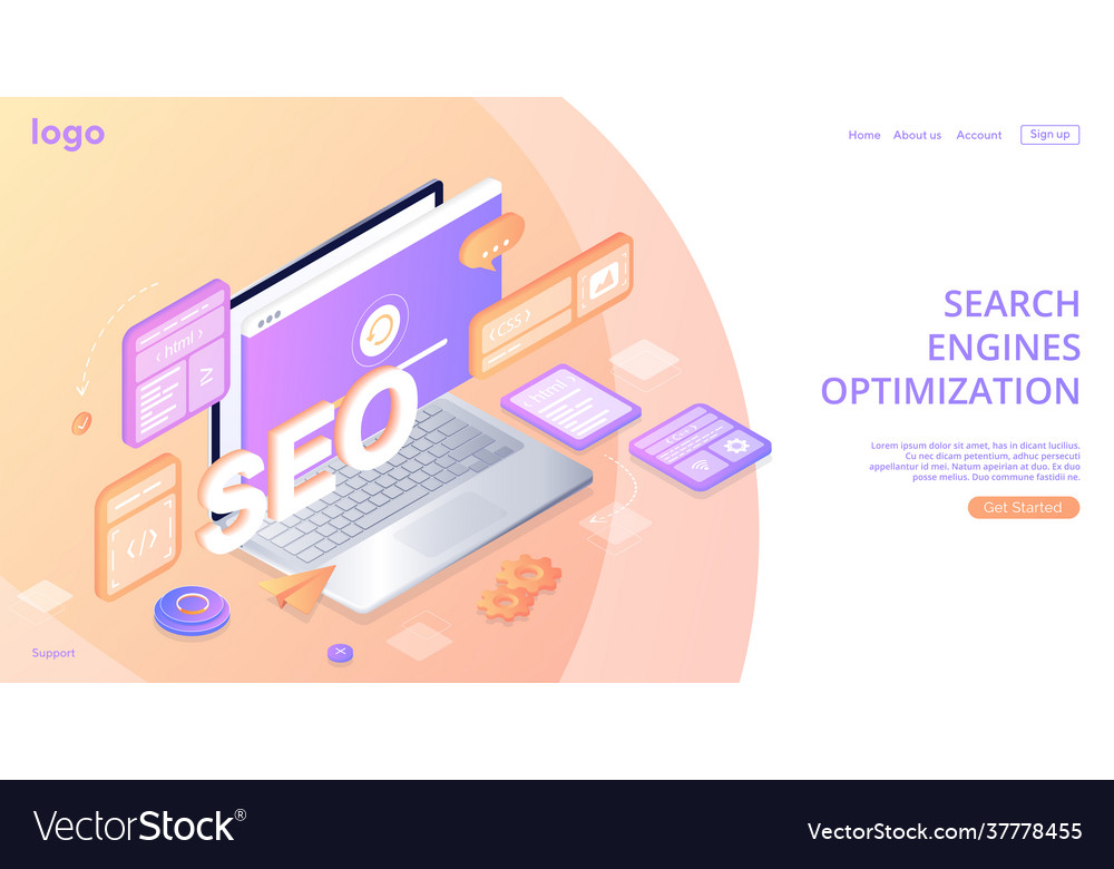 Seo search engines optimization landing page web Vector Image Seo search engines optimization landing page web