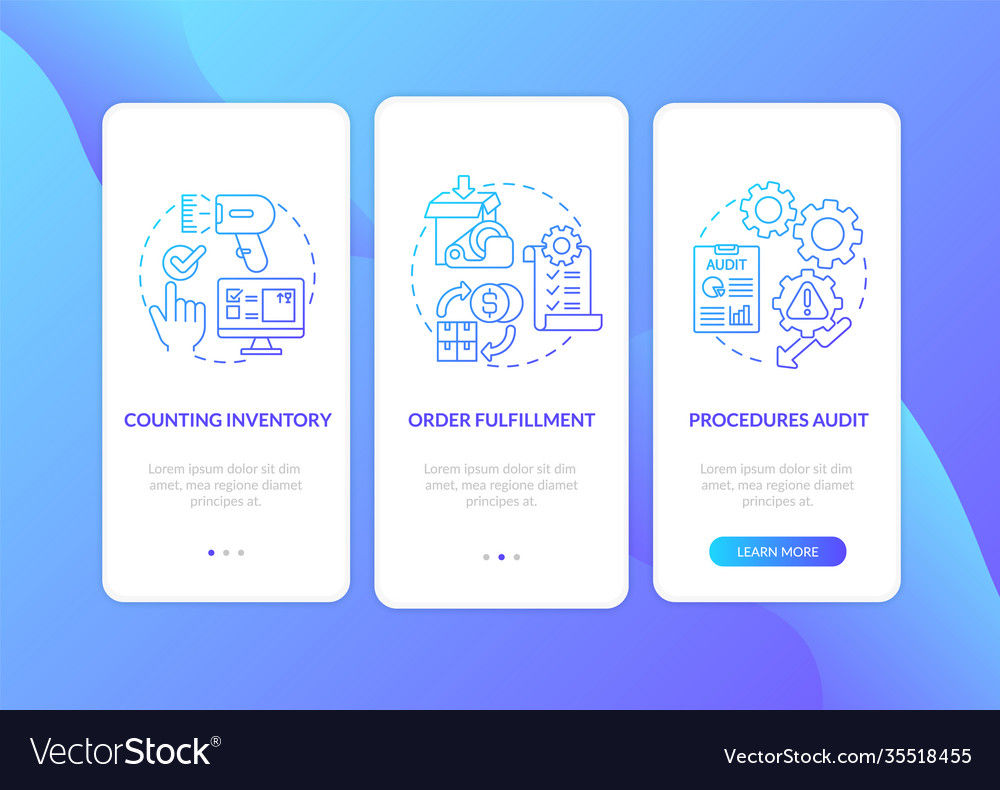 Warehouse procedures dark blue onboarding mobile Vector Image