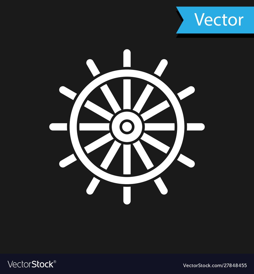 Weißes Schiff Lenkrad Ikone isoliert auf schwarz Vector Image Weißes Schiff Lenkrad Ikone isoliert auf schwarz
