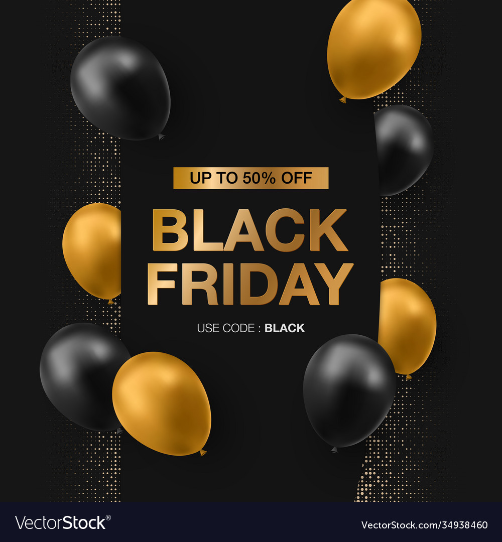 Black friday sale poster with shiny balloons