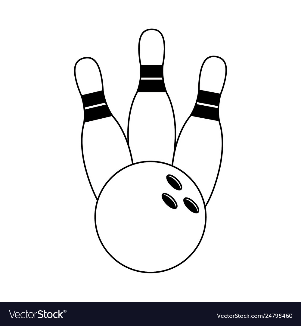 Bowling pins and ball cartoon in black and white Vector Image