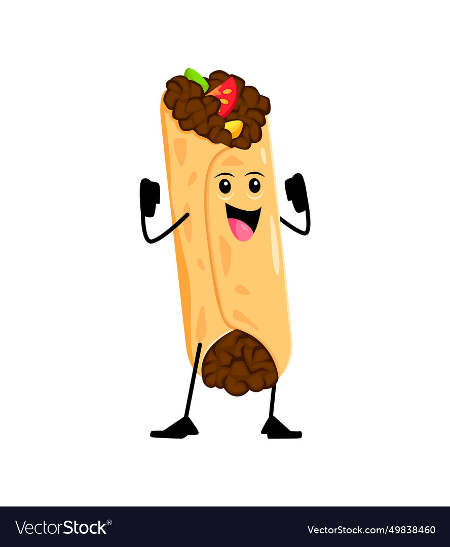 Cartoon cheerful burrito funny fast food character