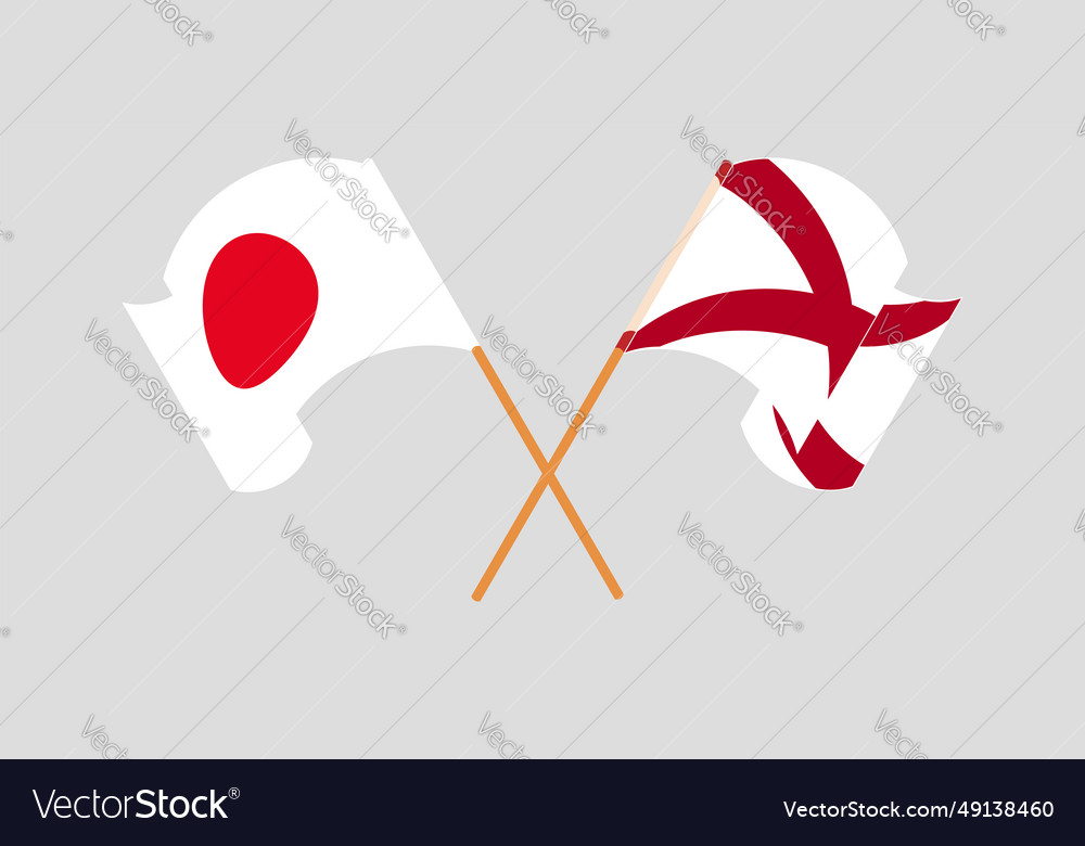 Crossed and waving flags of japan the state