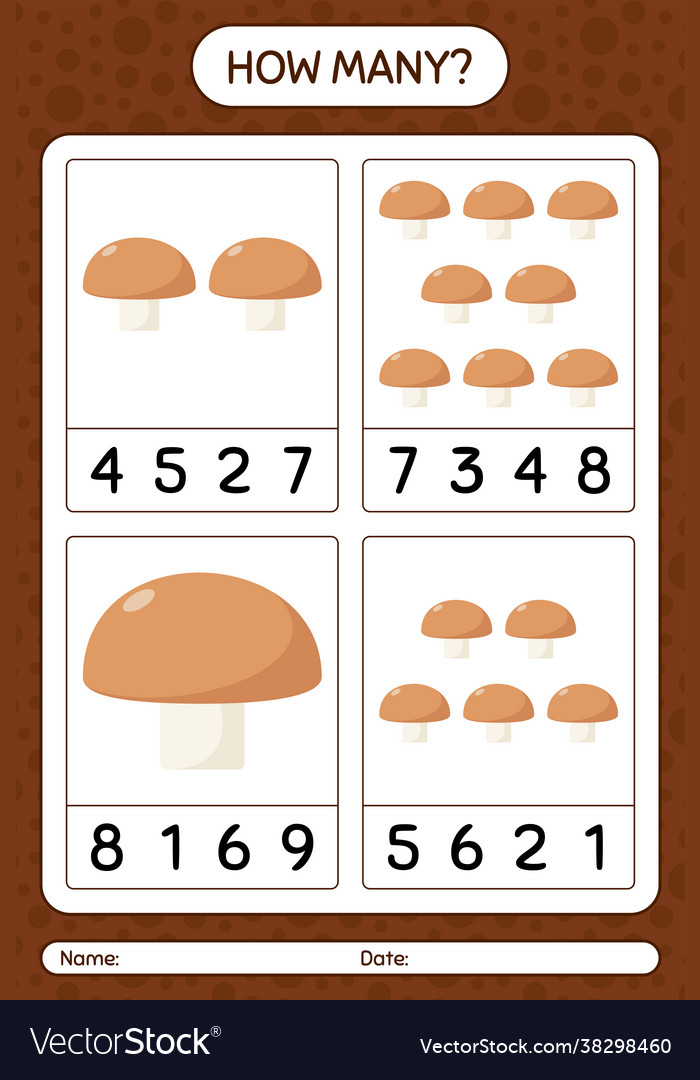 How many counting game with mushroom worksheet Vector Image How many counting game with mushroom worksheet