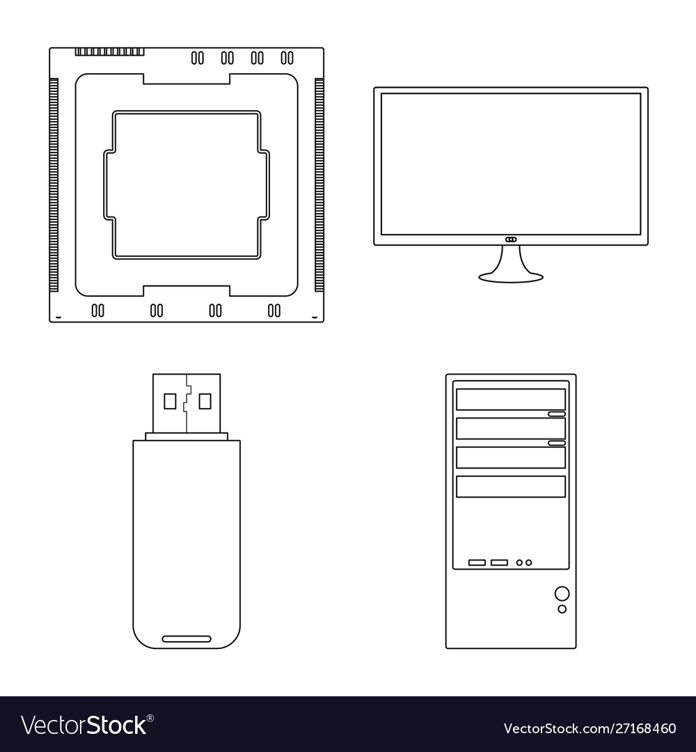 Isolated object pc and component sign set vector image Isolated object pc and component sign set