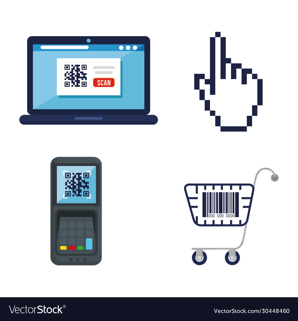Qr code inside dataphone laptop cursor and cart