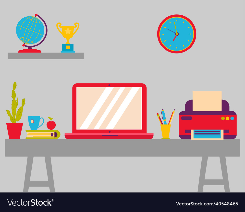Computer with objects office desk laptop vector image Computer with objects office desk laptop