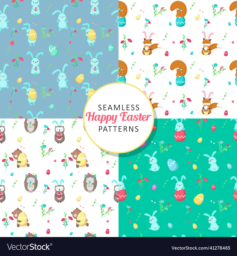 Easter seamless pattern set spring childish vector image Easter seamless pattern set spring childish