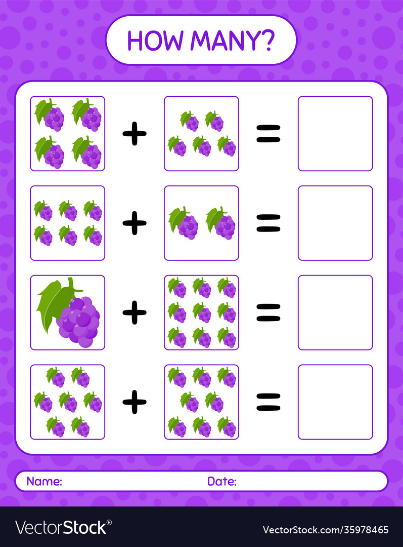 How many counting game with grape worksheet vector image How many counting game with grape worksheet