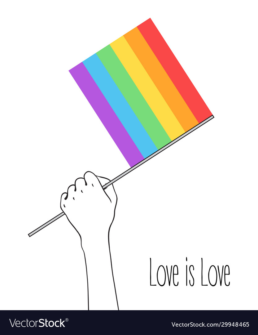 Love is human hand holding flag lgbt