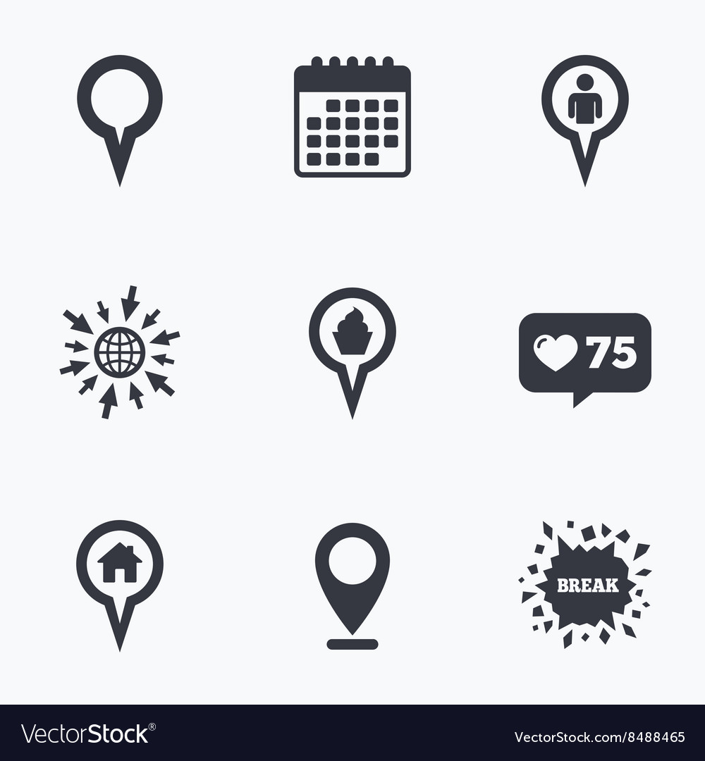Map pointer icons home food and user location