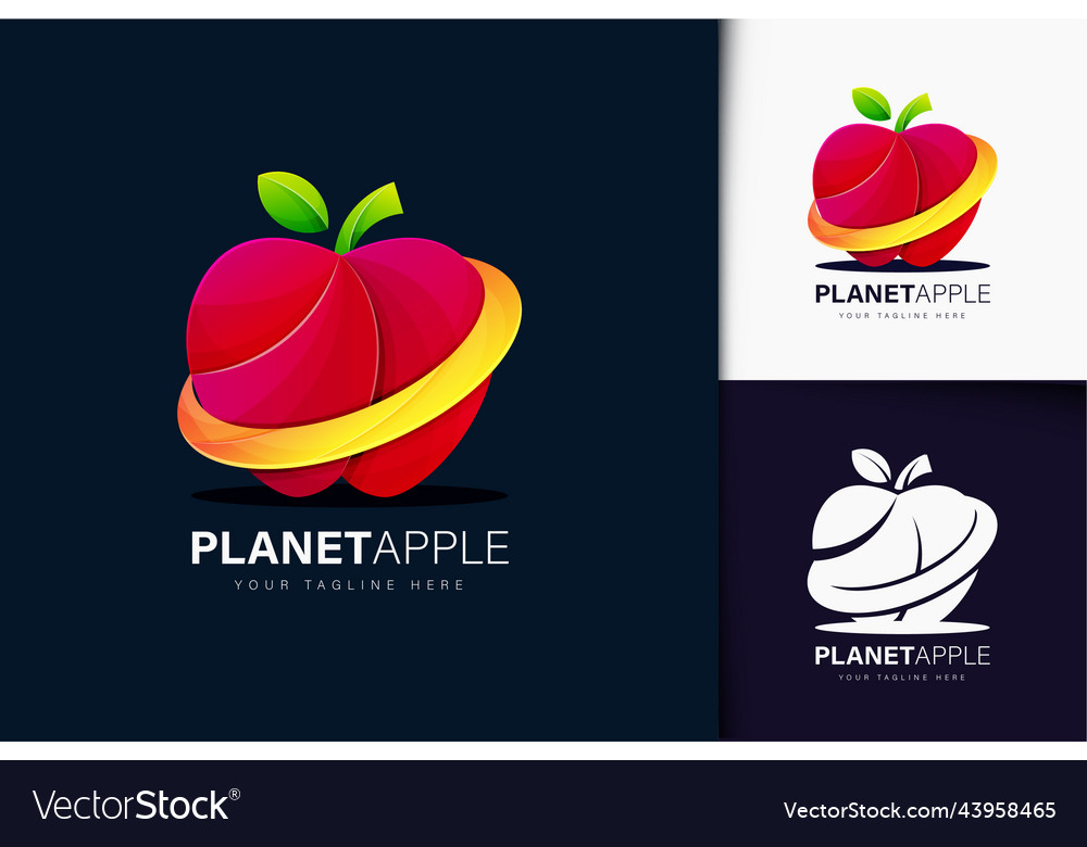 Planet apple logo design with gradient vector image Planet apple logo design with gradient
