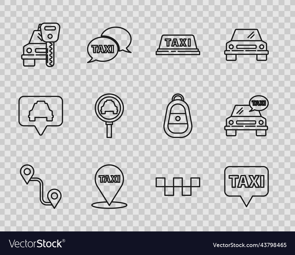 Set line route location map pointer with taxi vector image Set line route location map pointer with taxi