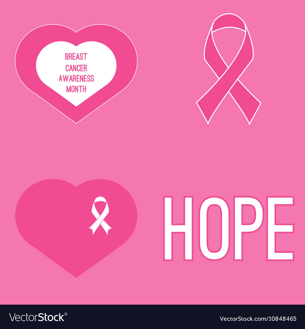 Set of cancer awareness month symbols Royalty Free Vector