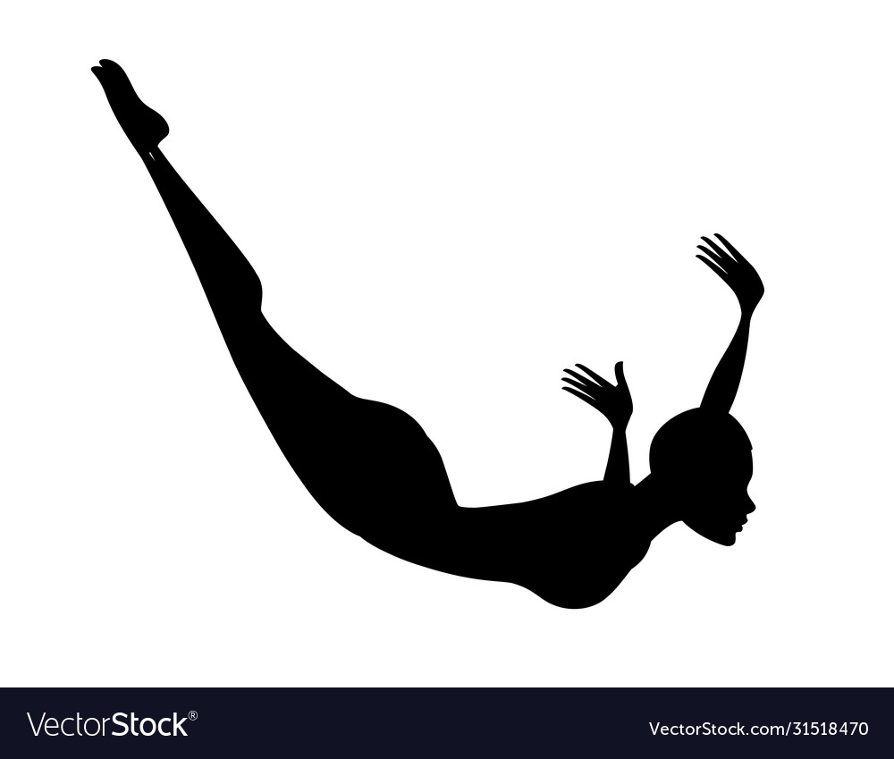 Schwarze Silhouette Athleten Frau im Badeanzug springen vector image Schwarze Silhouette Athleten Frau im Badeanzug springen