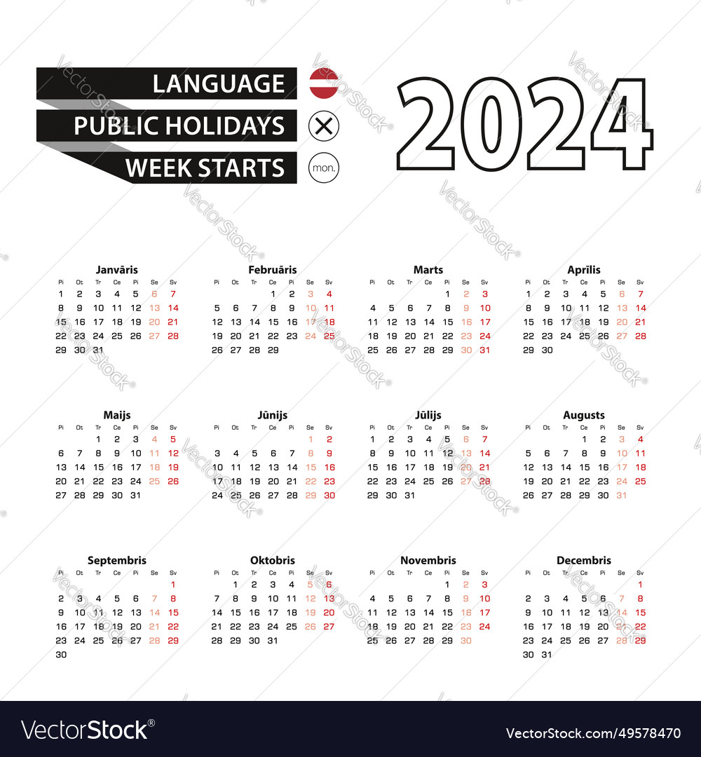 Calendar 2024 in latvian language week starts