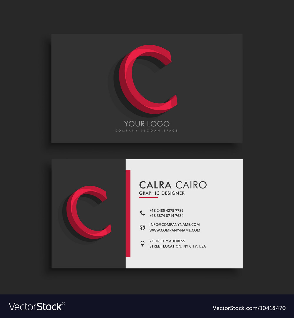 Clean dark business card with letter c