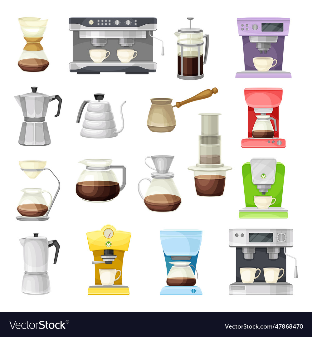 Coffee brewing machine with coffeemaker Royalty Free Vector