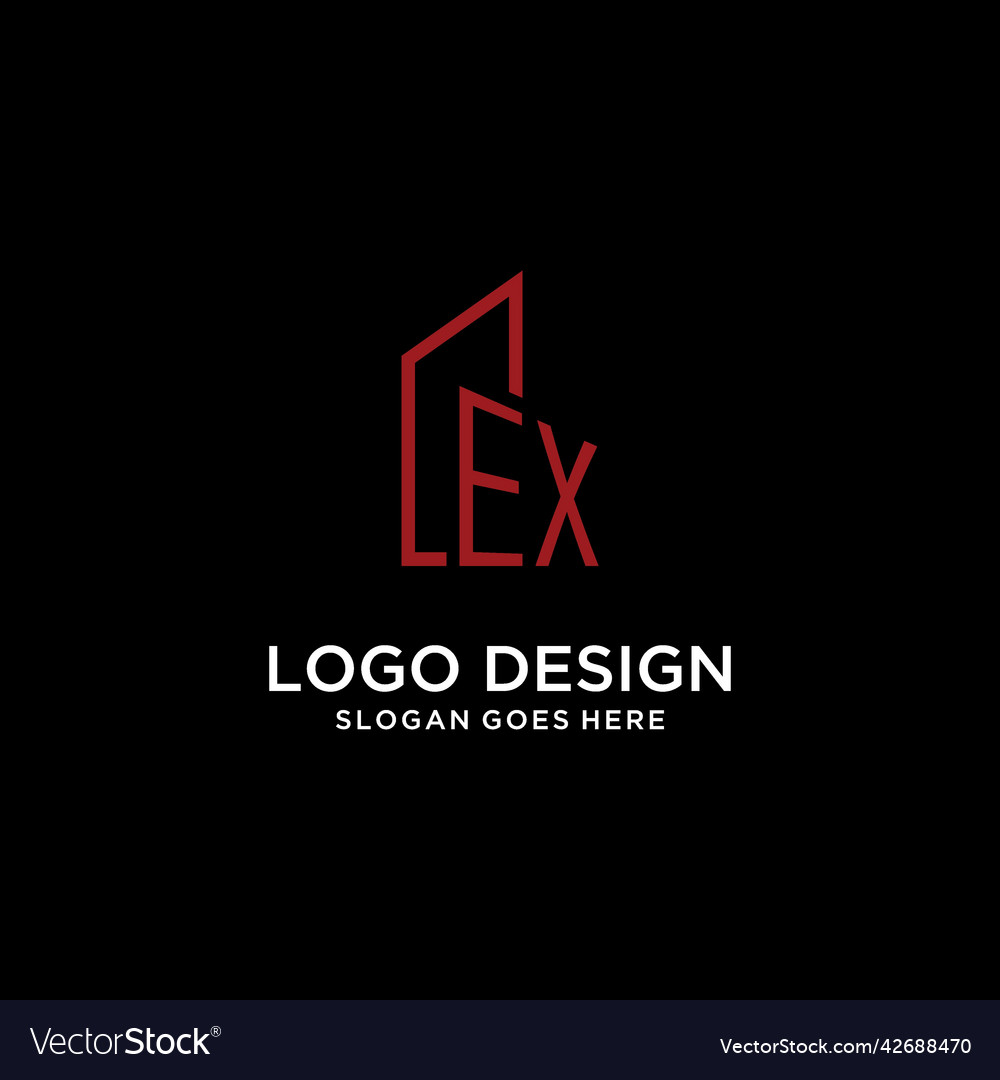 Ex initial monogram with building logo design