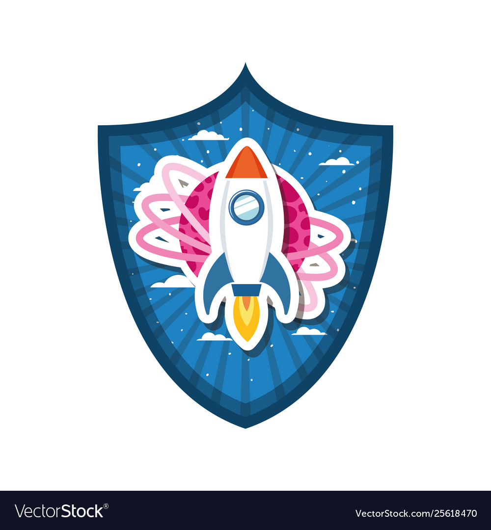 Frame with rocket flying and planet solar