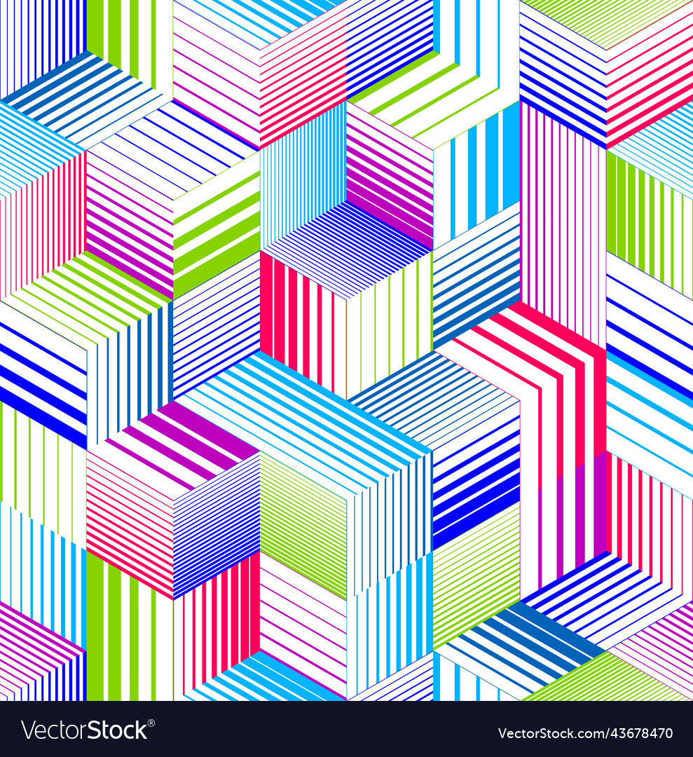 Geometric 3d seamless pattern with lined cubes