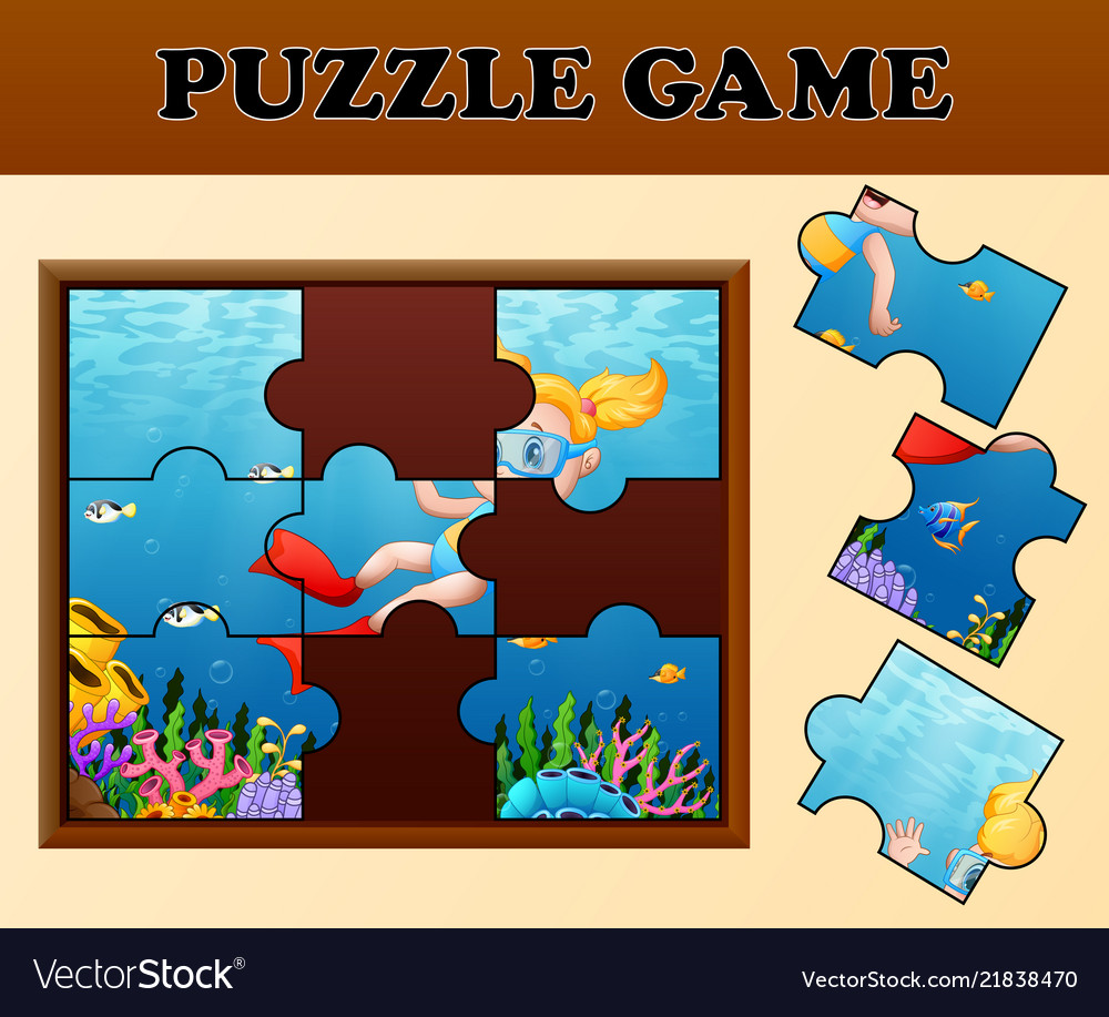 Girl diving in undersea with puzzle concept Vector Image