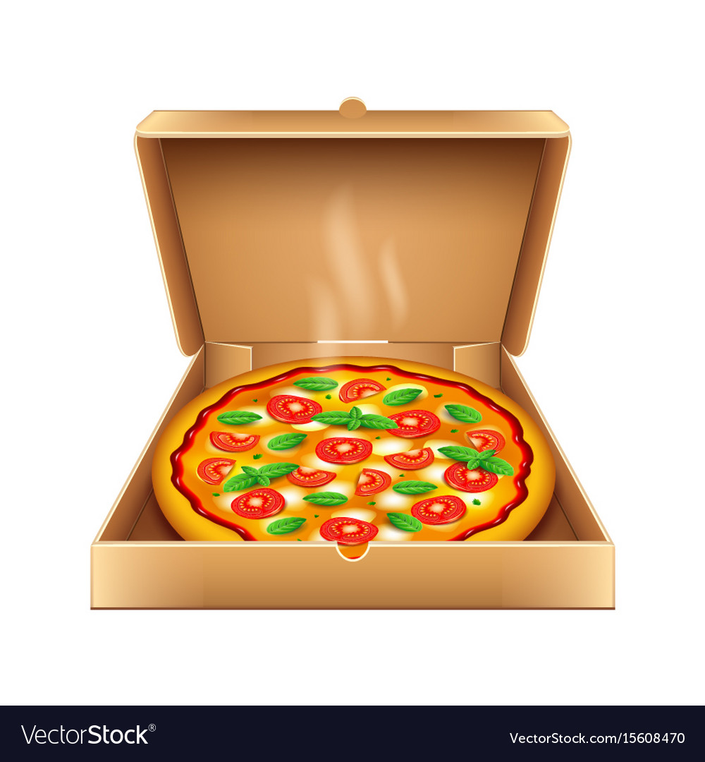 A pizza box hot and fresh on an isolated background Stock Photo